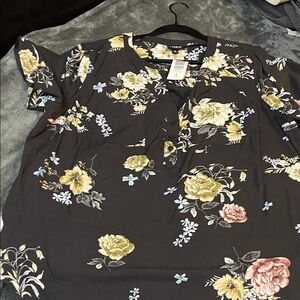 Torrid Black Floral Blouse with Yellow and Pink Accents